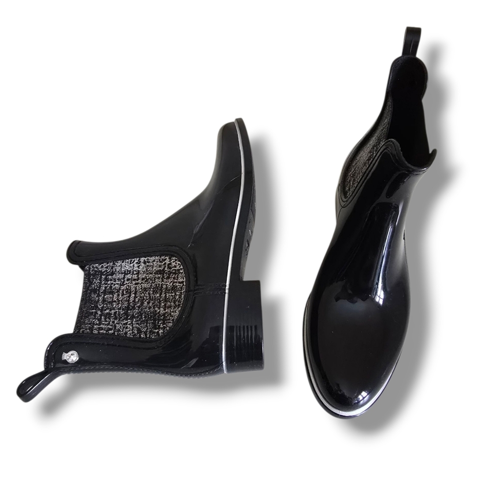 Like New 🩶🖤 Lemon Jelly Sardenha Wellington Black Rubber Glossy Glitter Boots - Picture 11 of 16